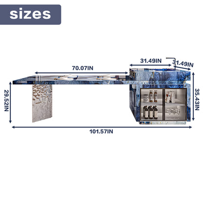 Aihm-Lon Blue Kitchen Island with Extendable Dining Table 94"-110"