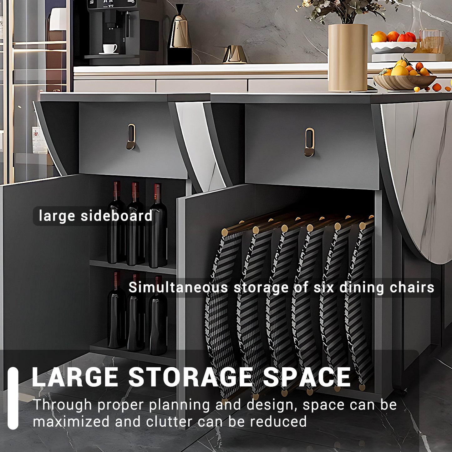 Aihm-Lon Kitchen Island with Extendable Table and 6 Chairs 47.24"