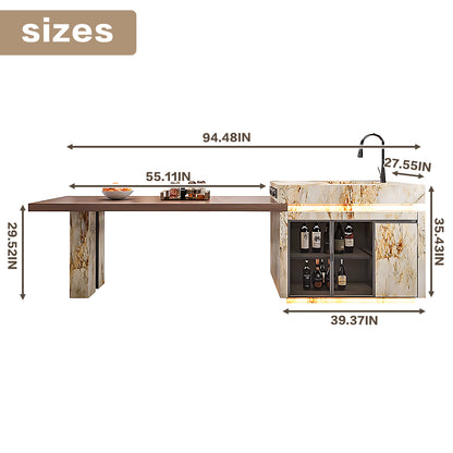 Aihm-Lon Large Kitchen Island Table with Sink and Extendable Table 94.48"-110.23"