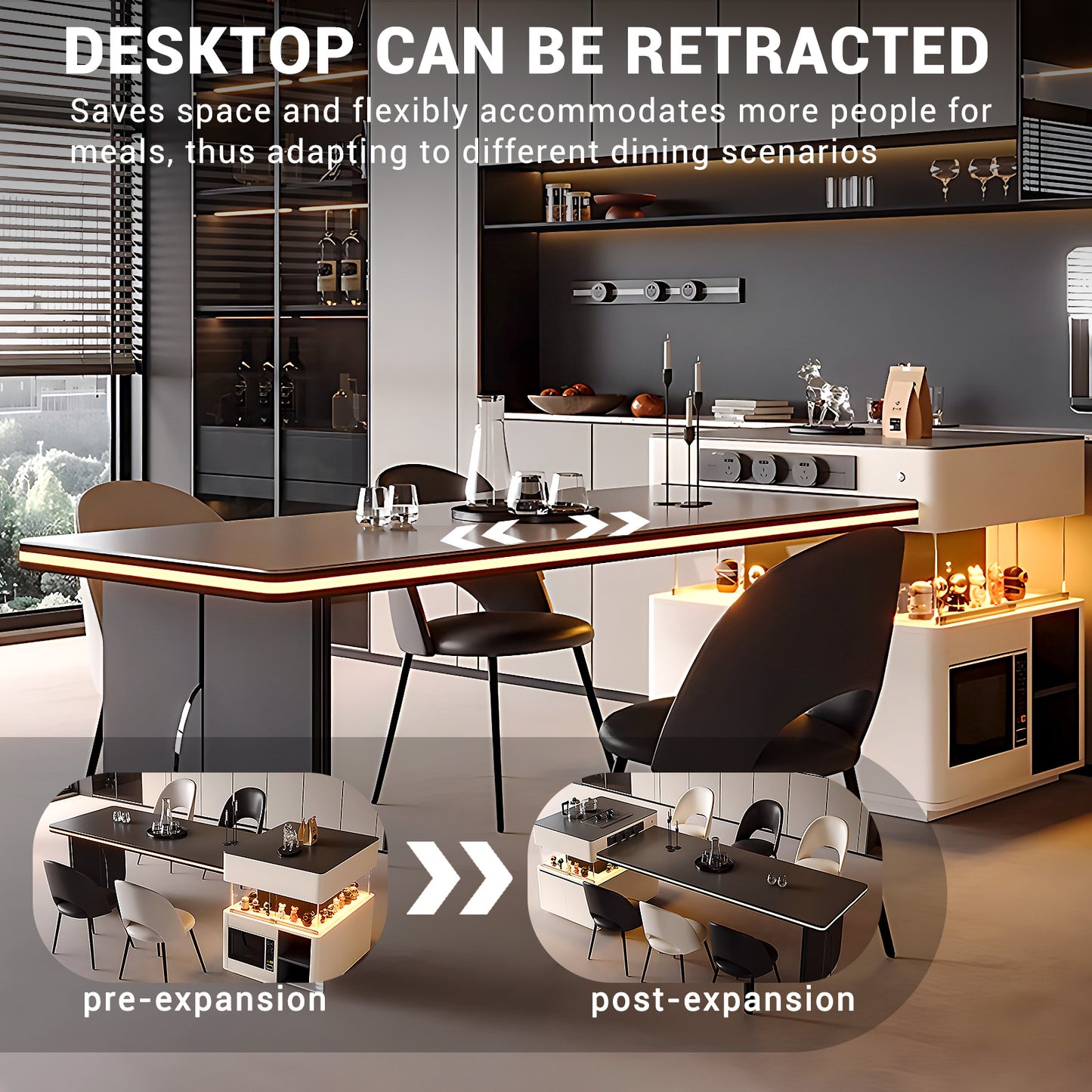 Aihm-Lon Kitchen Island with Extendable Table Large Cabinet Side 98.42"