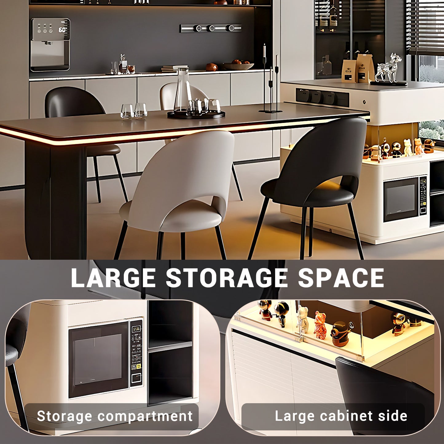 Aihm-Lon Kitchen Island with Extendable Table Large Cabinet Side 98.42"