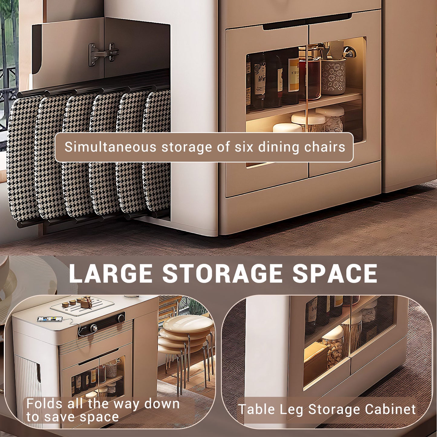 Aihm-Lon Kitchen Island with Extendable Table and 6 Chairs 80.7"