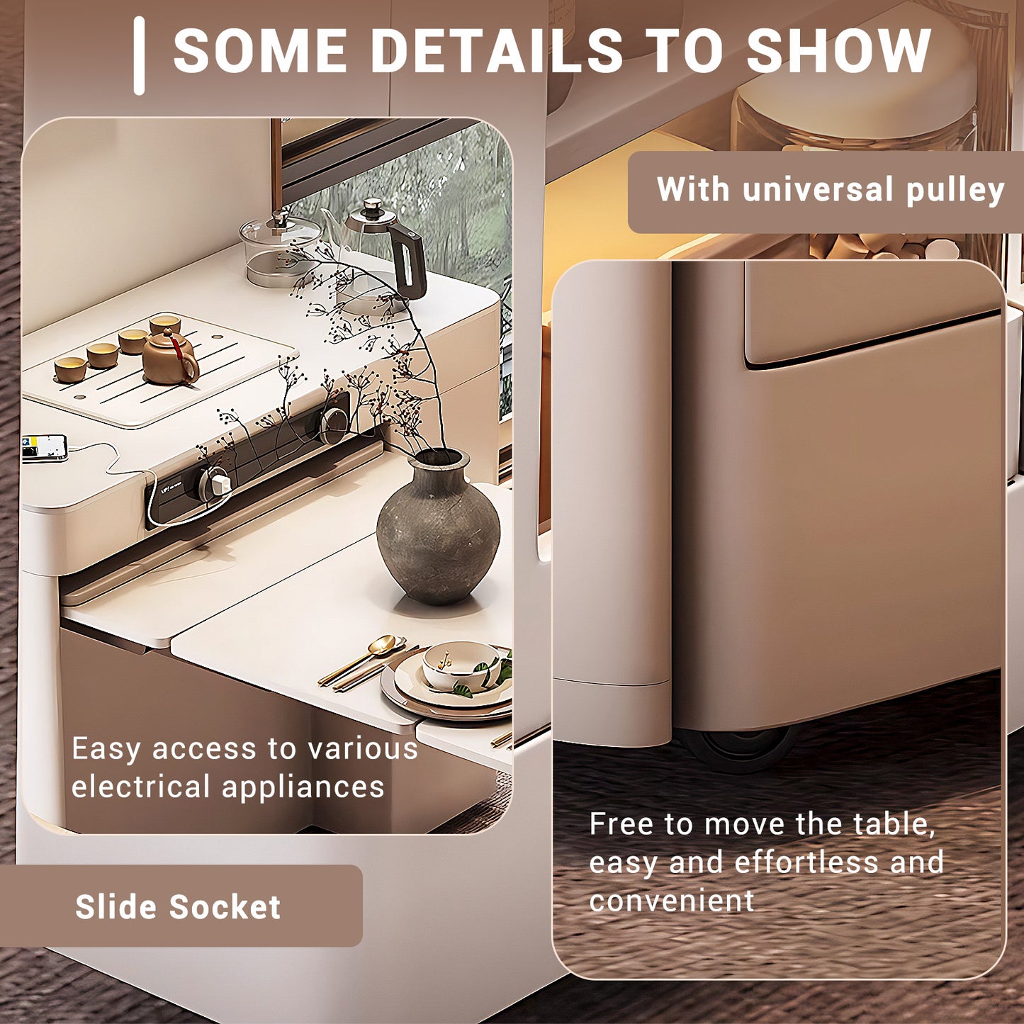 Aihm-Lon Kitchen Island with Extendable Table and 6 Chairs 80.7"