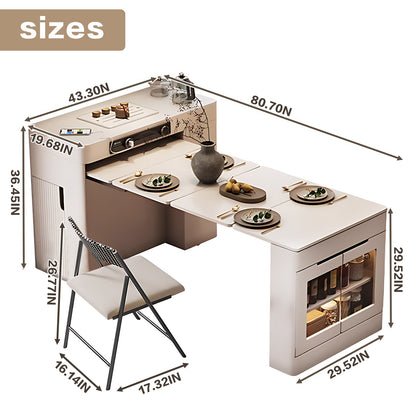 Aihm-Lon Kitchen Island with Extendable Table and 6 Chairs 80.7"