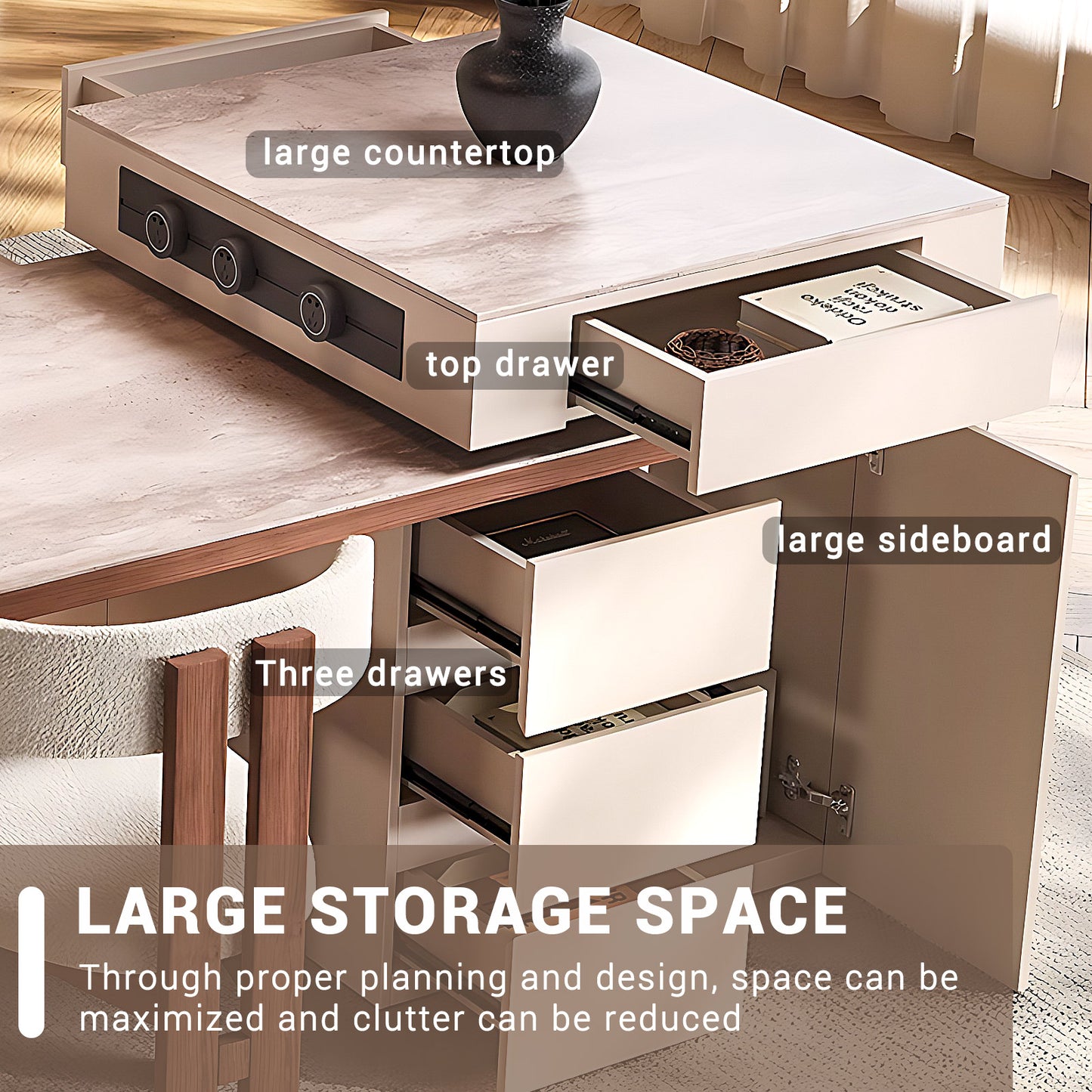 Aihm-Lon Kitchen Island with Extendable Table and Storage 97.63"-105.51"