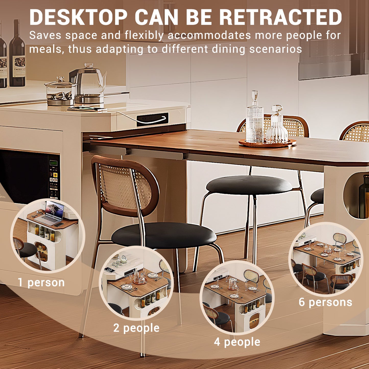 Aihm-Lon White Kitchen Island with Extendable Table 80.8"