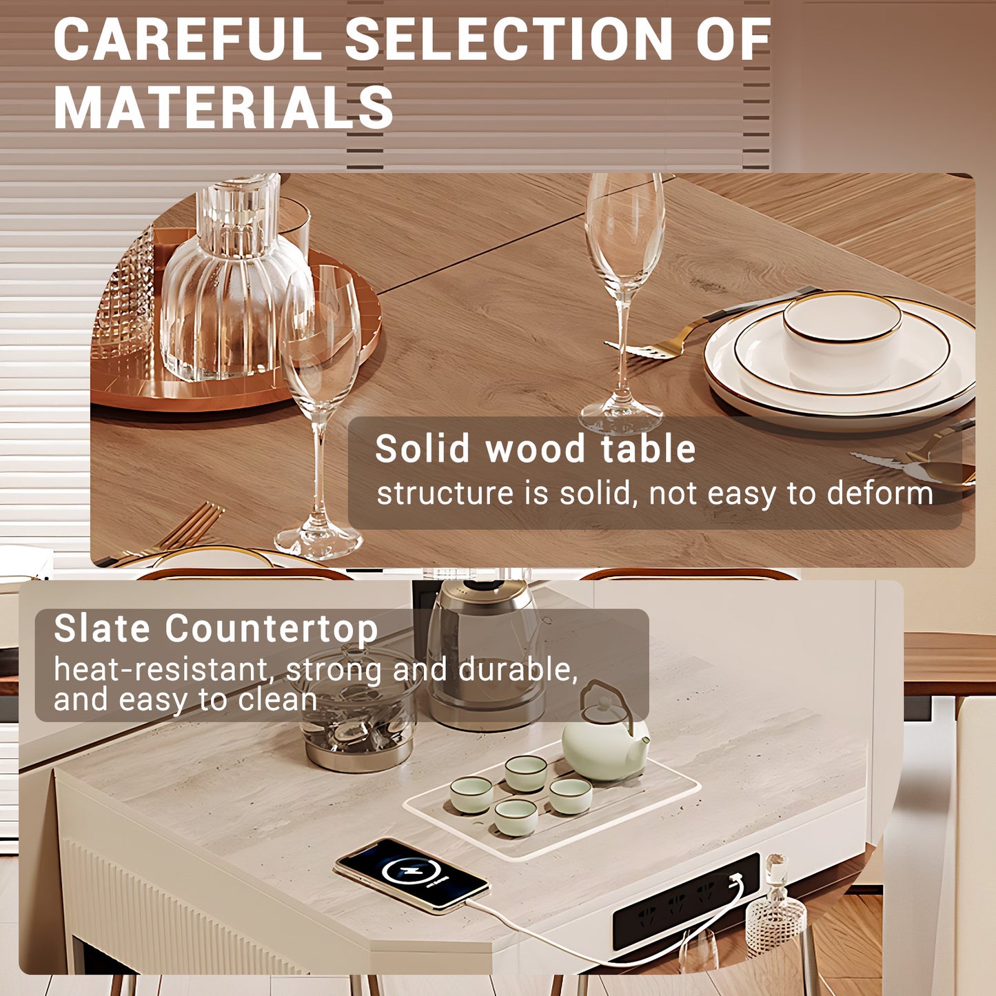 Aihm-Lon White Kitchen Island with Extendable Table 80.8"