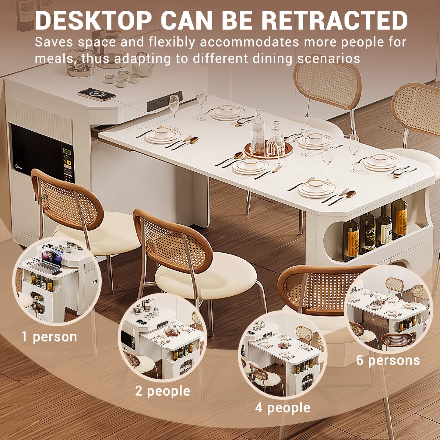 Aihm-Lon Kitchen Island with Extendable Table for Small Spaces 87.79"