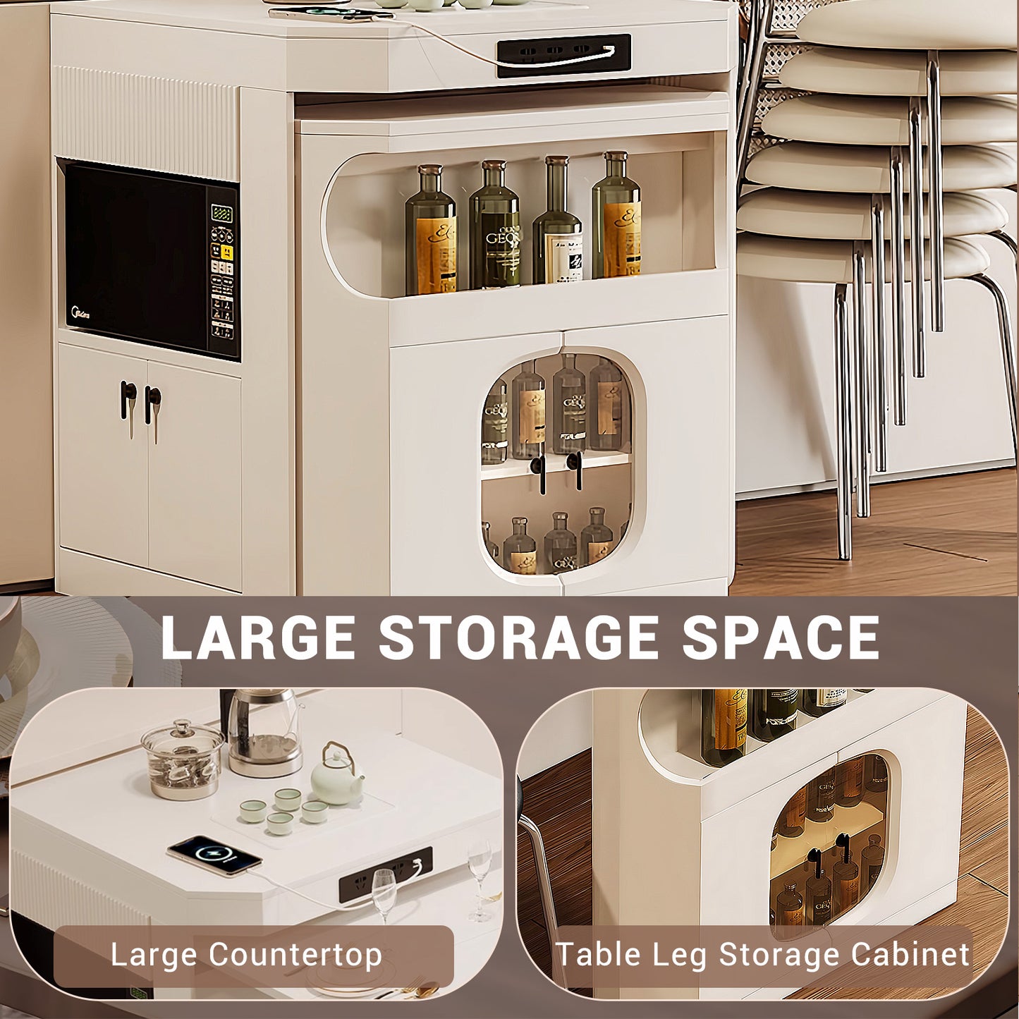 Aihm-Lon Kitchen Island with Extendable Table for Small Spaces 87.79"