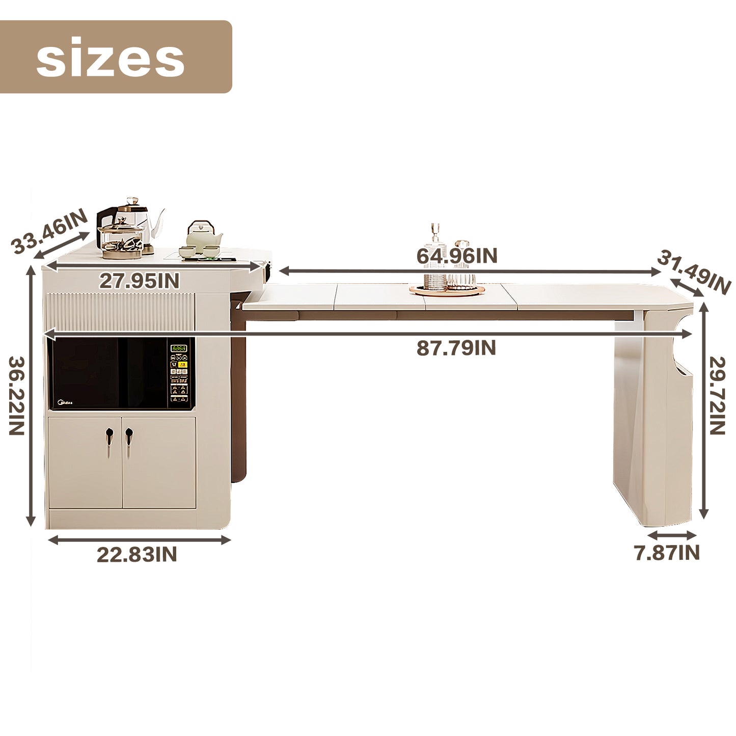 Aihm-Lon Kitchen Island with Extendable Table for Small Spaces 87.79"