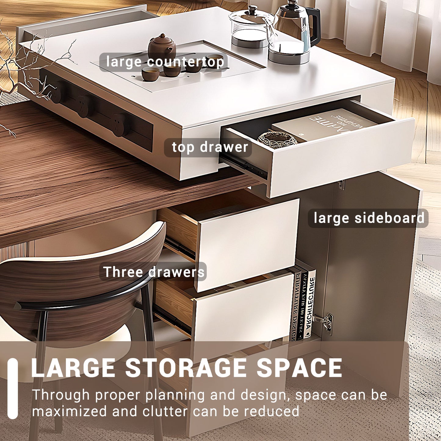 Aihm-Lon Kitchen Island with Extendable Dining Table and Storage 97.63"-105.51"