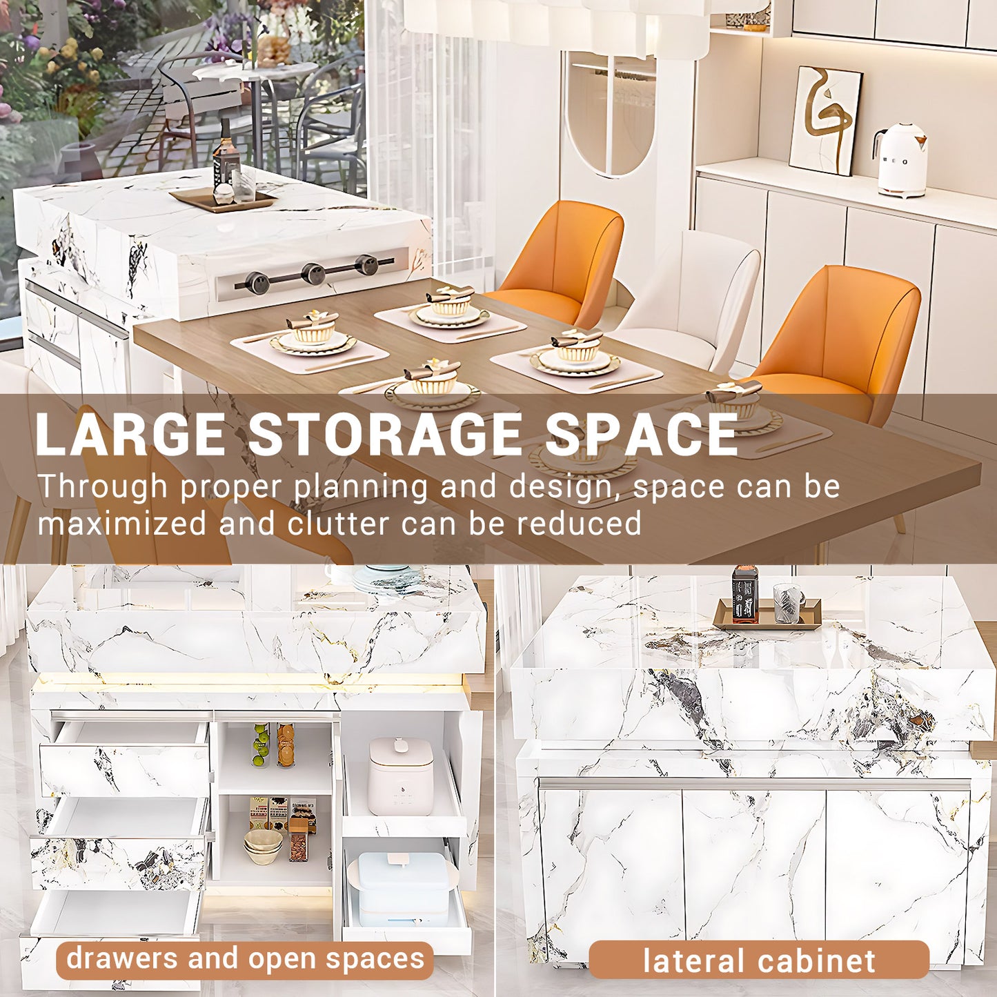 Aihm-Lon Kitchen Island with Extendable Table Kitchen Shelves 93.7"-109.44"