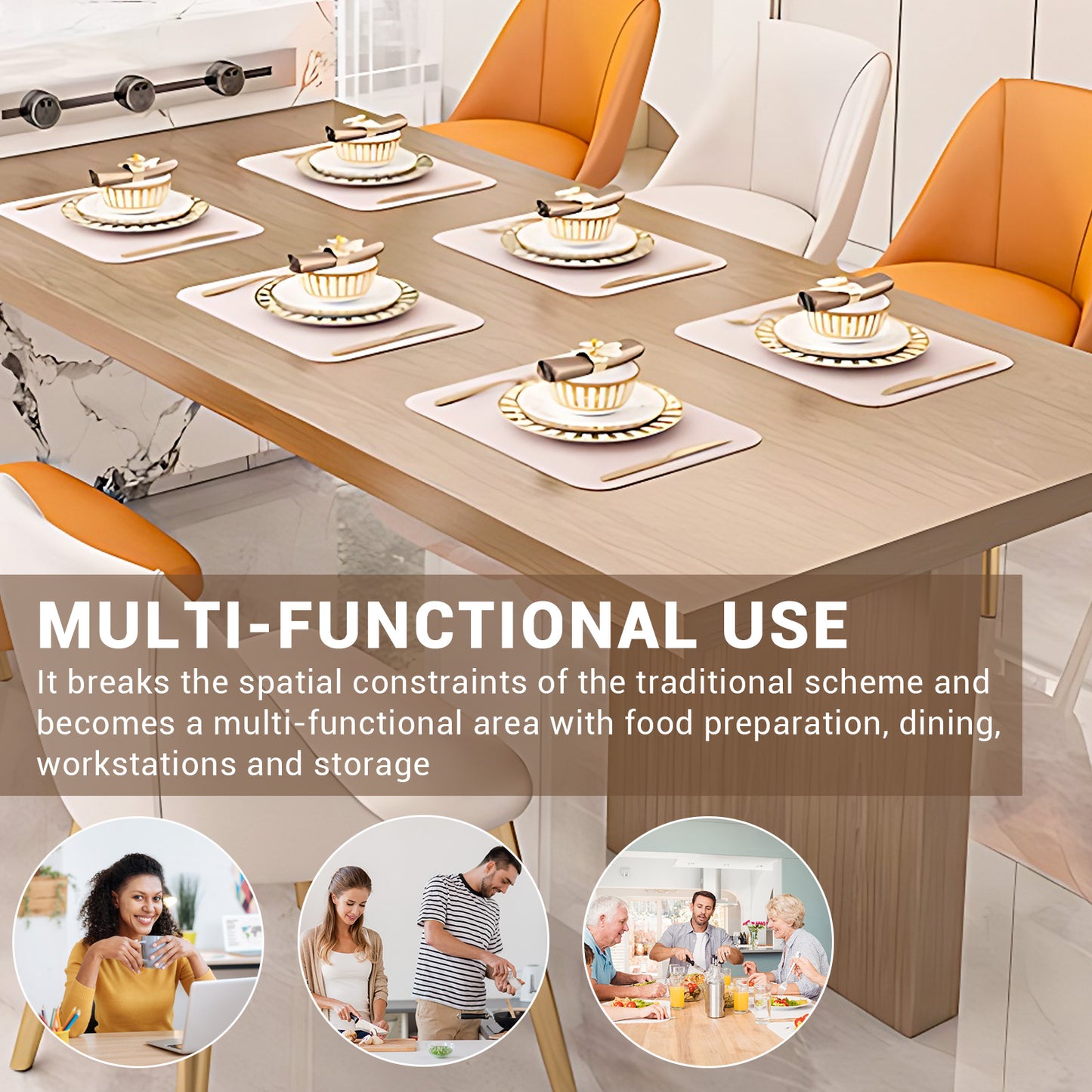 Aihm-Lon Kitchen Island with Extendable Table Kitchen Shelves 93.7"-109.44"