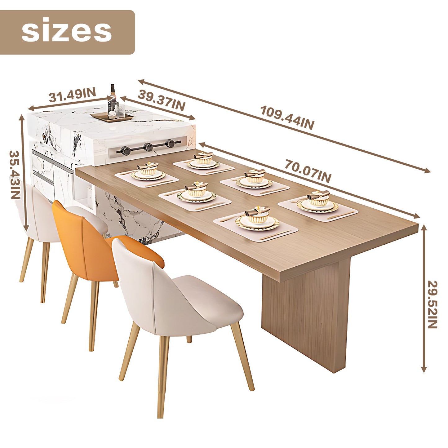 Aihm-Lon Kitchen Island with Extendable Table Kitchen Shelves 93.7"-109.44"