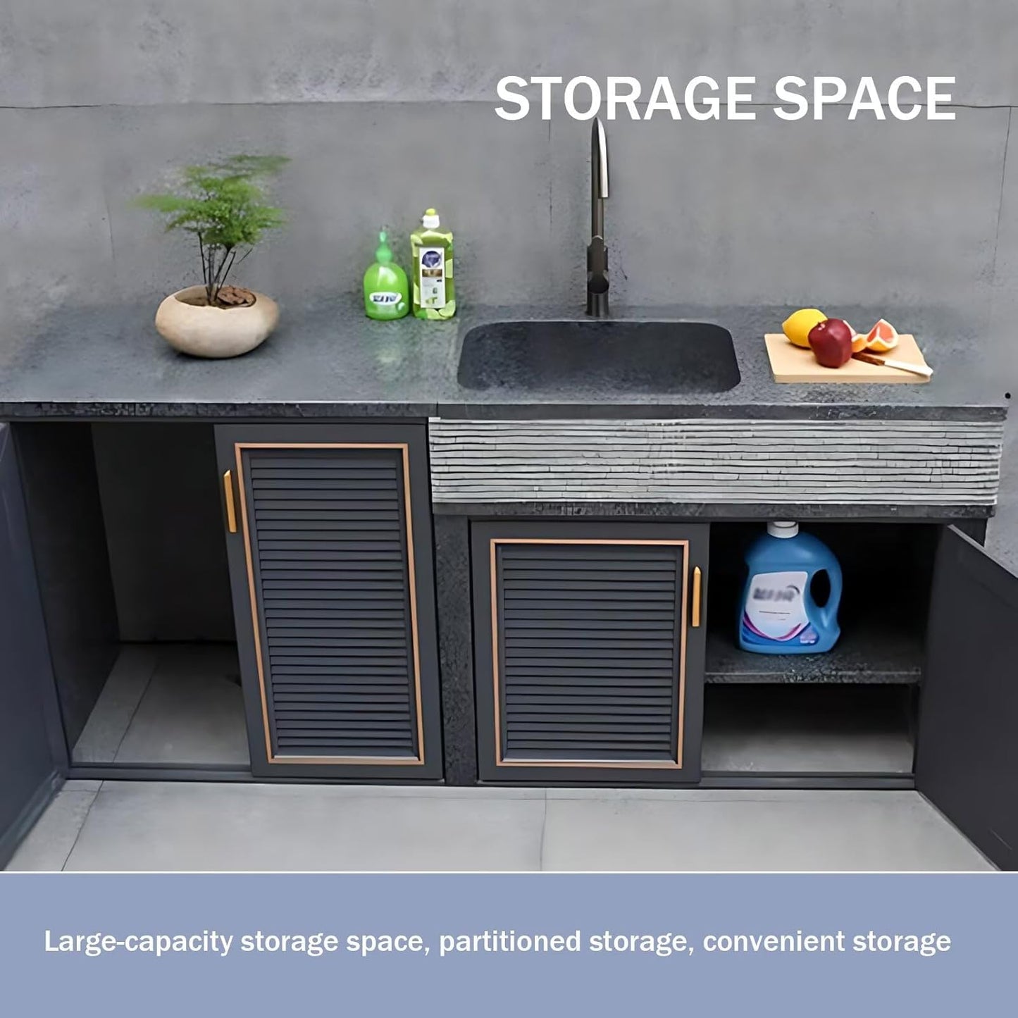 Aihm-Lon Waterproof Outdoor Kitchen Storage Cabinet with Doors 59.05"-90.55"