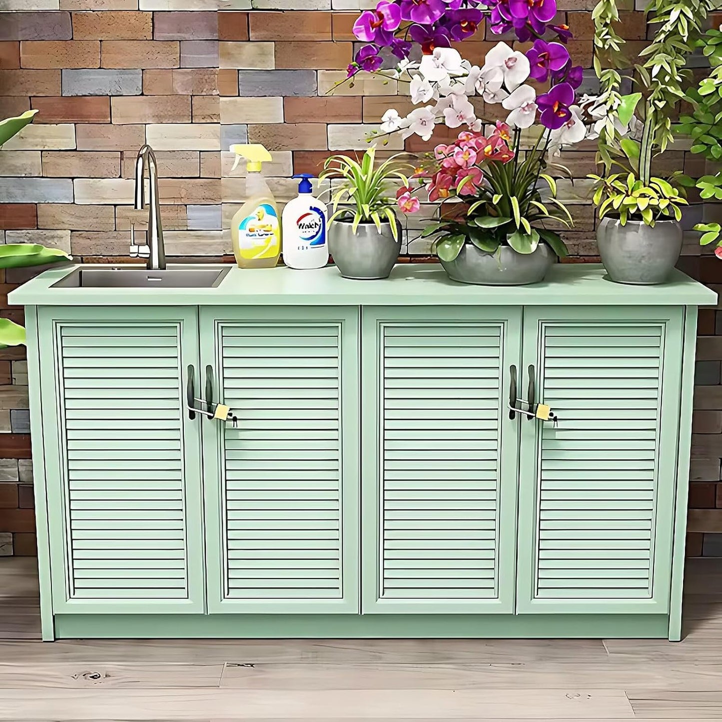 Aihm-Lon Retro Outdoor Kitchen Storage Cabinet with Sink 61.02"