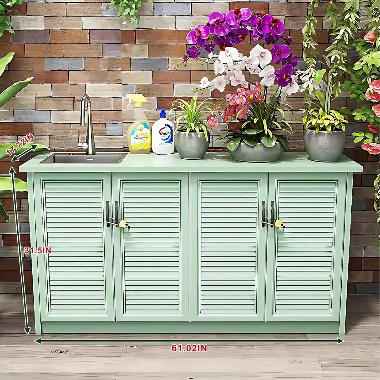 Aihm-Lon Retro Outdoor Kitchen Storage Cabinet with Sink 61.02"