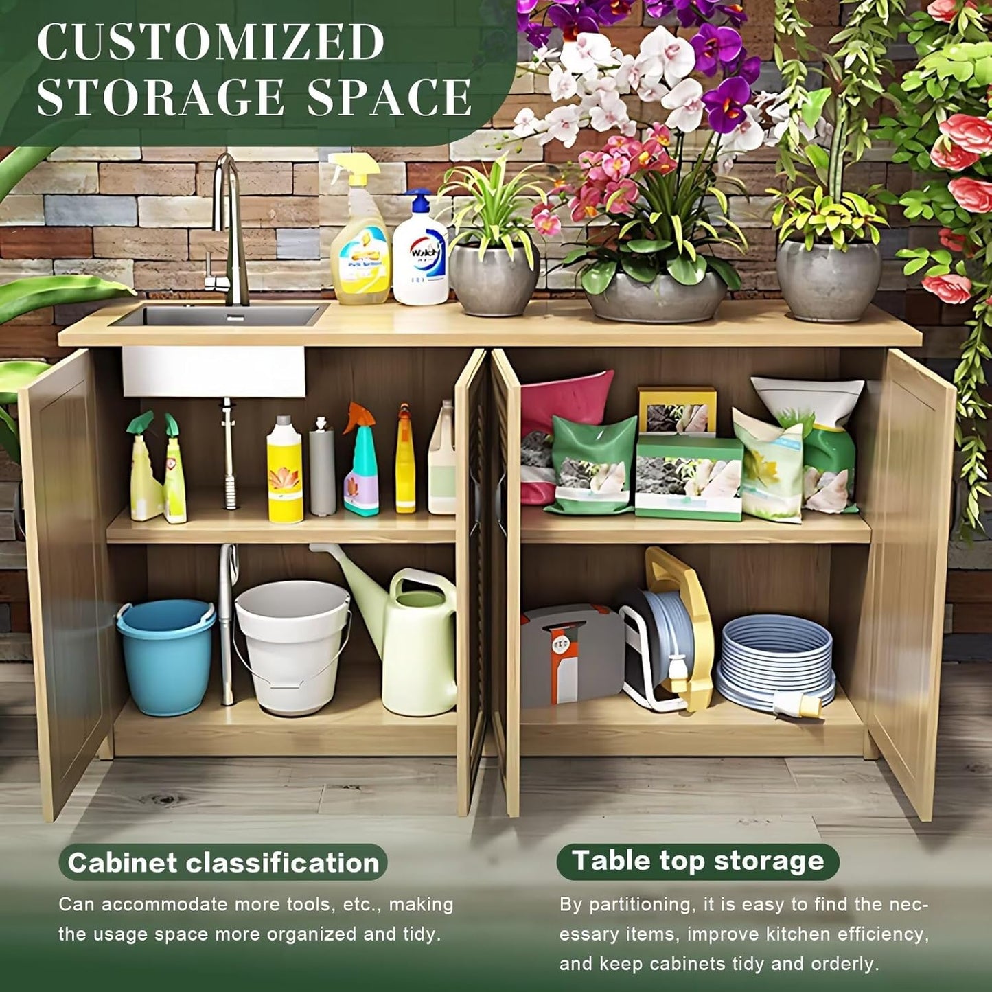 Aihm-Lon Retro Outdoor Kitchen Storage Cabinet with Sink 61.02"