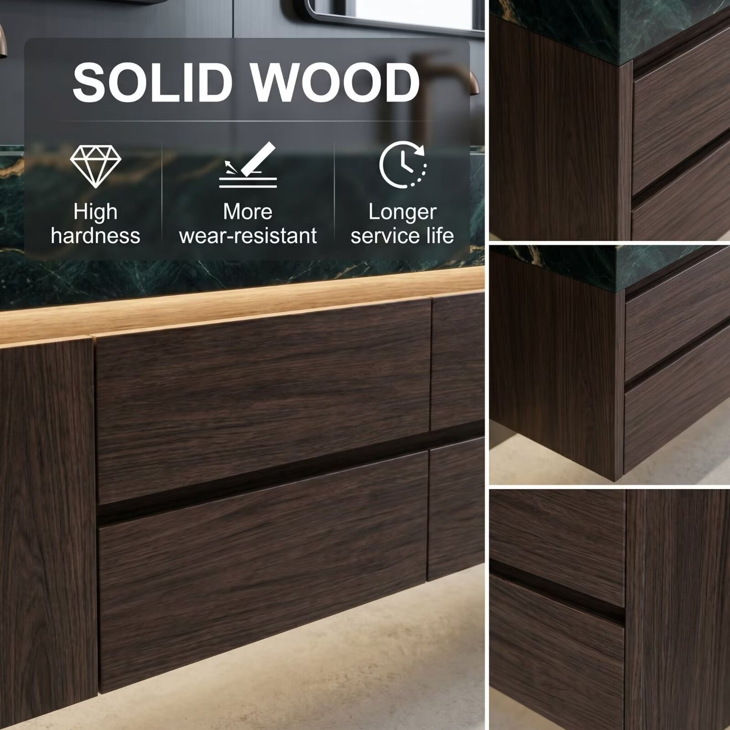 60"-96" Floating Bathroom Vanities with Double Sink Luxury Vanitys Cabinet with Smart Anti-Fog Mirror