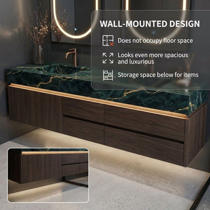 60"-96" Floating Bathroom Vanities with Double Sink Luxury Vanitys Cabinet with Smart Anti-Fog Mirror