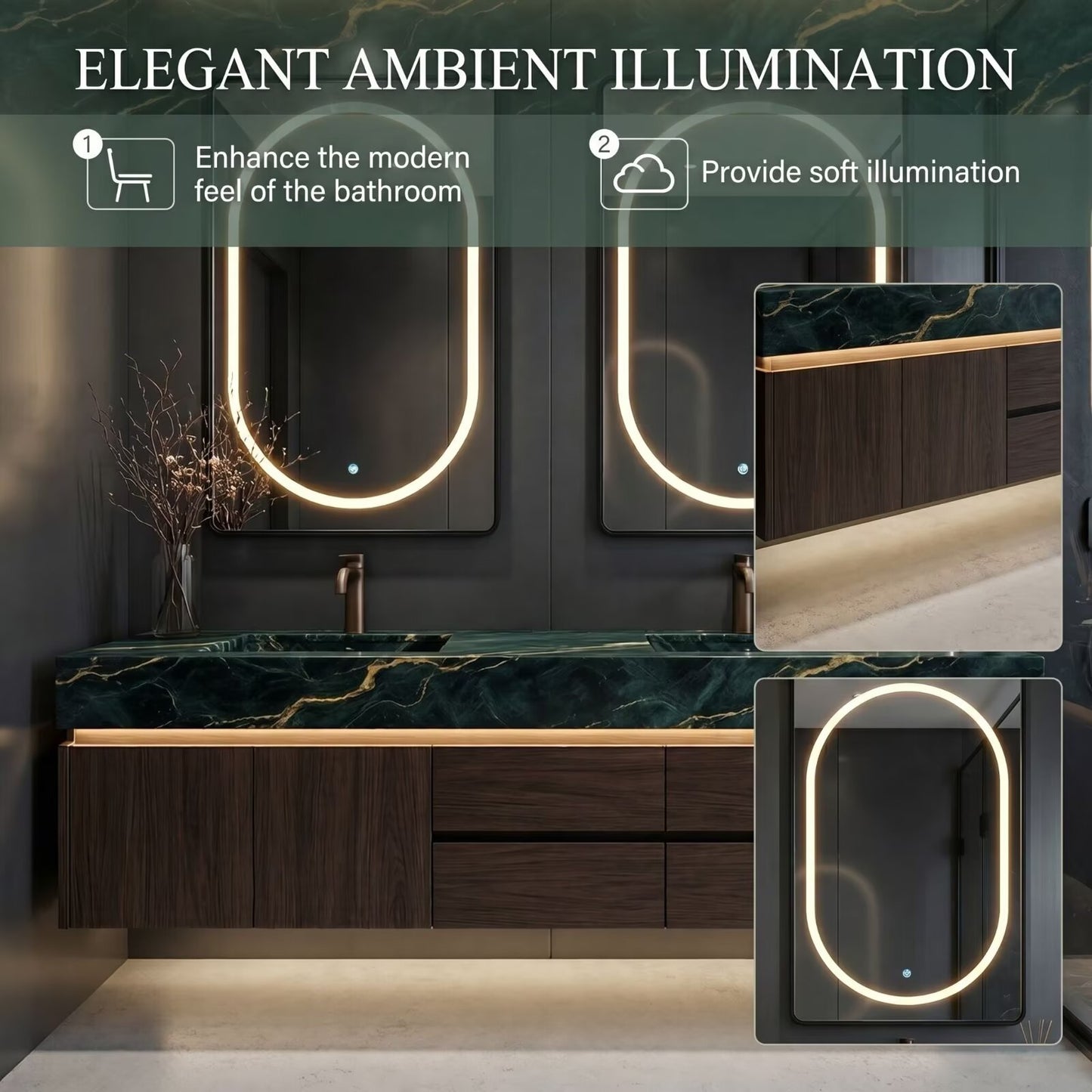 60"-96" Floating Bathroom Vanities with Double Sink Luxury Vanitys Cabinet with Smart Anti-Fog Mirror