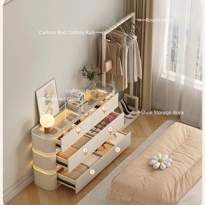 Aihm-Lon Modern Clothes Rack with Transparent Glass Storage&Ambient Lighting 49’’-75’’