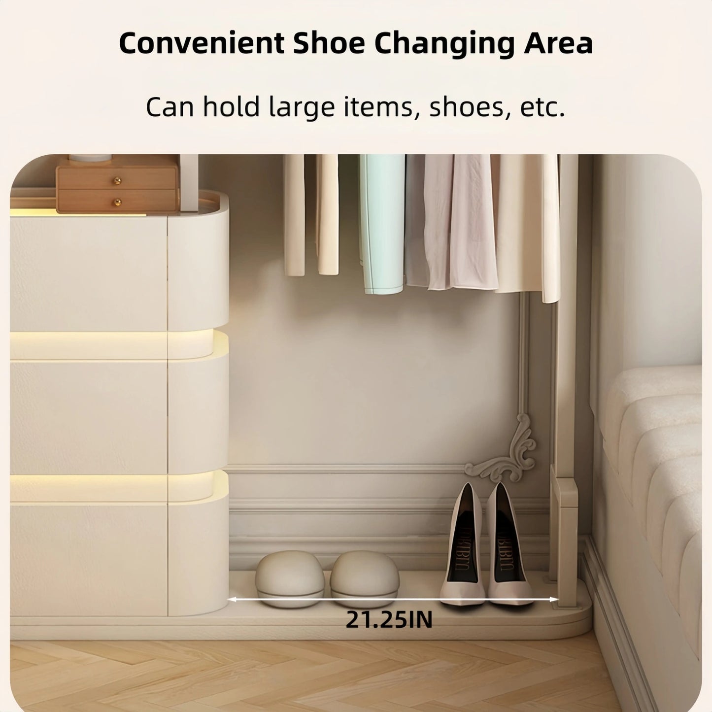 Aihm-Lon Modern Clothes Rack with Transparent Glass Storage&Ambient Lighting 49’’-75’’