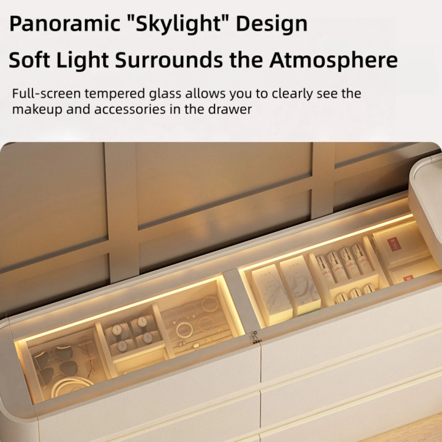 Aihm-Lon Modern Clothes Rack with Transparent Glass Storage&Ambient Lighting 49’’-75’’