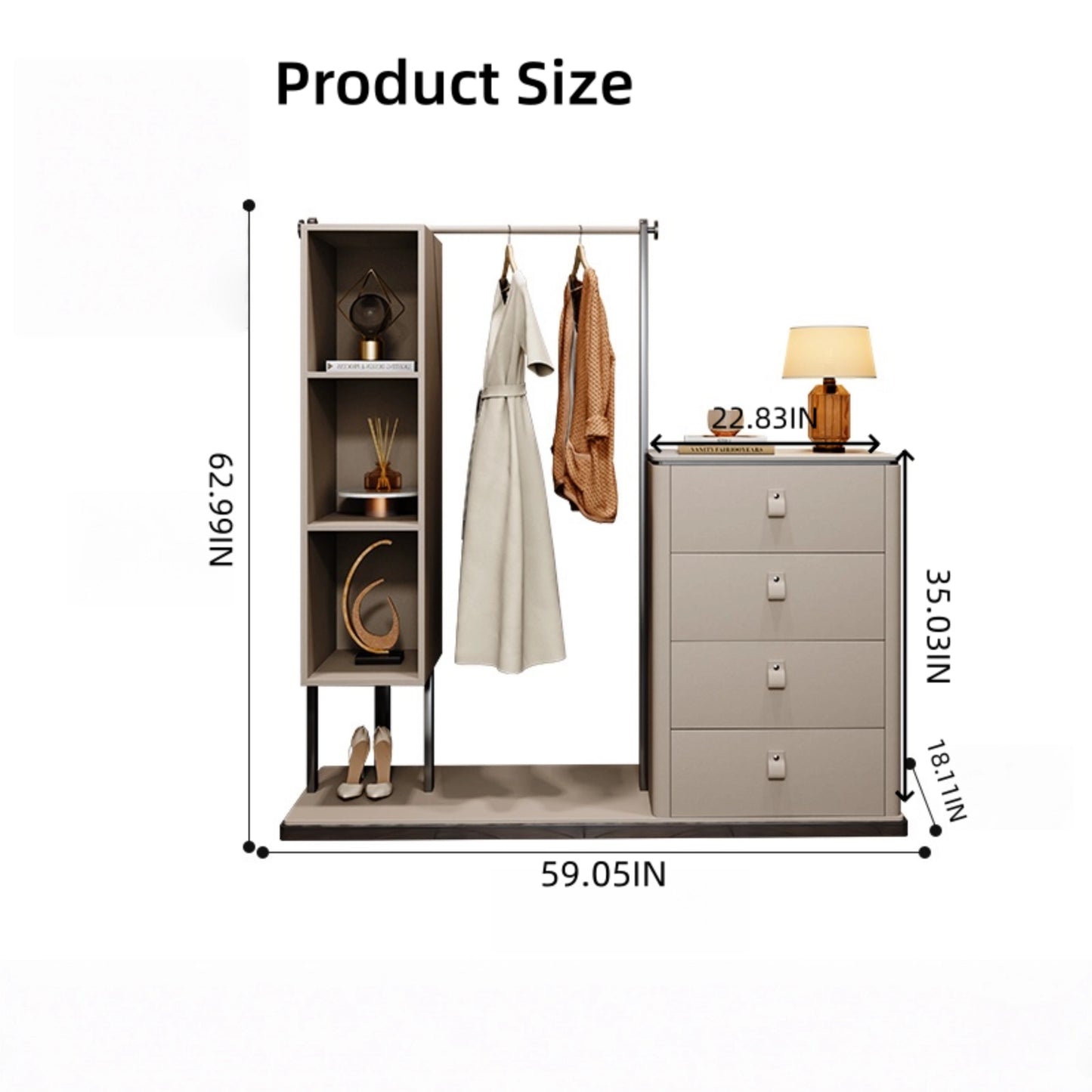 Aihm-Lon Spacious Clothes Rack with Storage Compartments&Slate Countertop 51’’-59’’