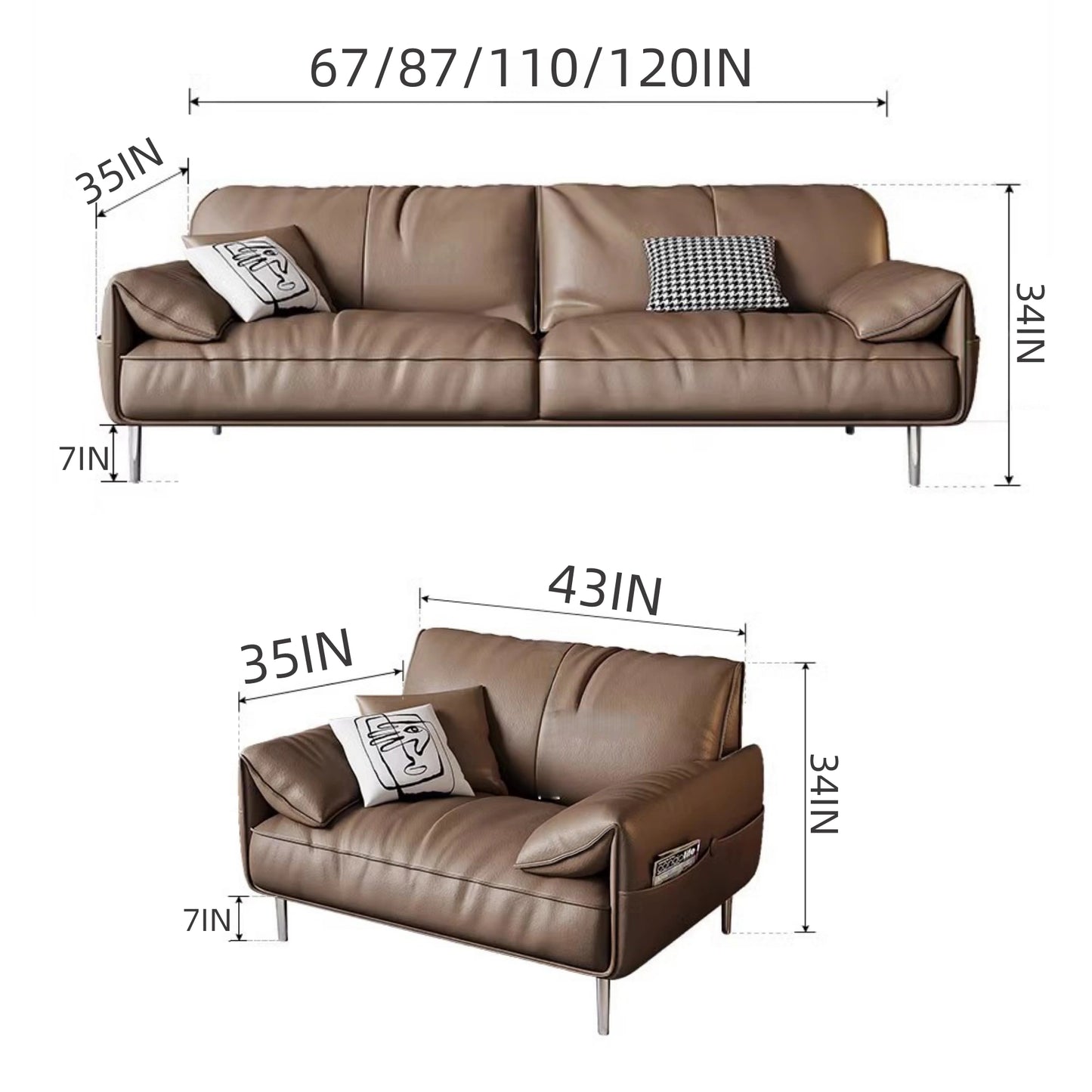 Aihm-Lon Leather Sofa Set with Table Footstool and Chair for Office 67"-120"