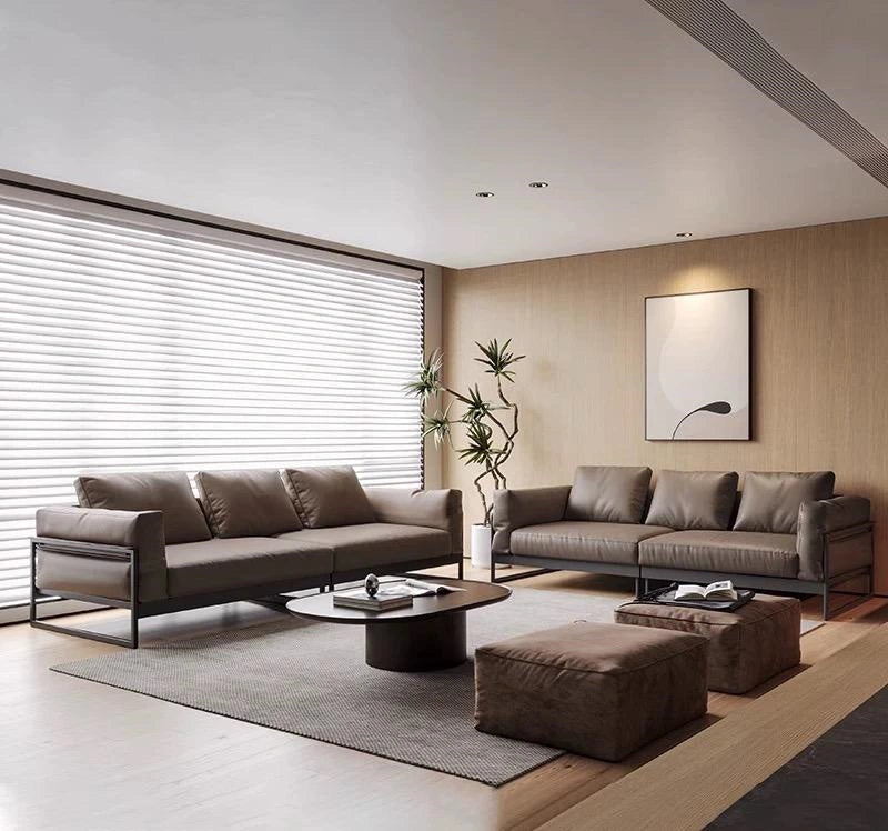 Aihm-Lon Minimalist Sofa Set with Thickened Leather and Carbon Steel Frame 46"-124"