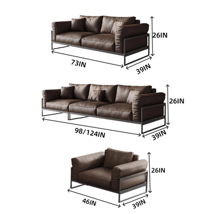 Aihm-Lon Minimalist Sofa Set with Thickened Leather and Carbon Steel Frame 46"-124"