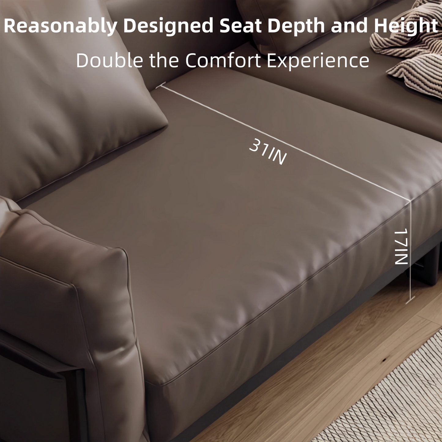 Aihm-Lon Minimalist Sofa Set with Thickened Leather and Carbon Steel Frame 46"-124"