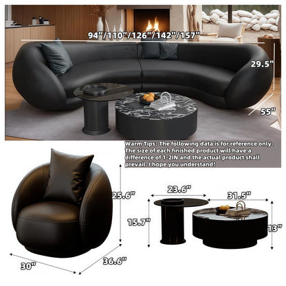 Aihm-Lon Commercial Grade Black Curved Sofa Set with Table and Chair 94"-157"
