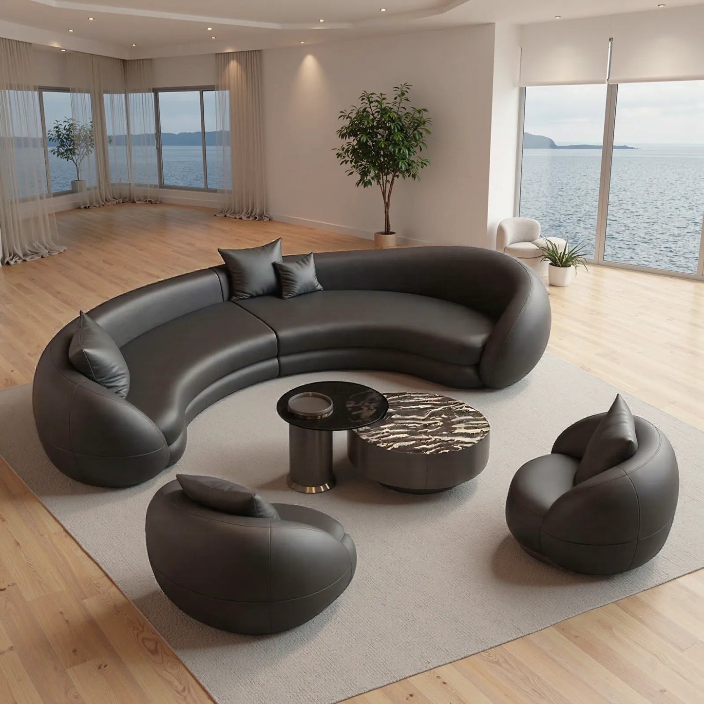 Aihm-Lon Commercial Grade Black Curved Sofa Set with Table and Chair 94"-157"