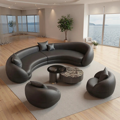 Aihm-Lon Commercial Grade Black Curved Sofa Set with Table and Chair 94"-157"