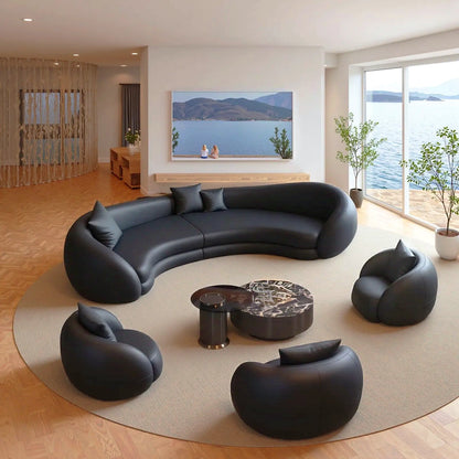 Aihm-Lon Commercial Grade Black Curved Sofa Set with Table and Chair 94"-157"