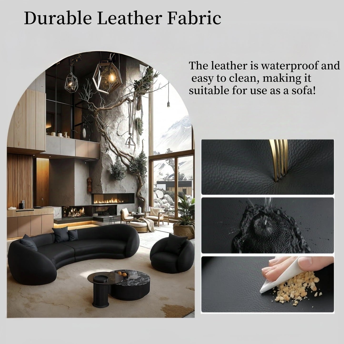 Aihm-Lon Commercial Grade Black Curved Sofa Set with Table and Chair 94"-157"