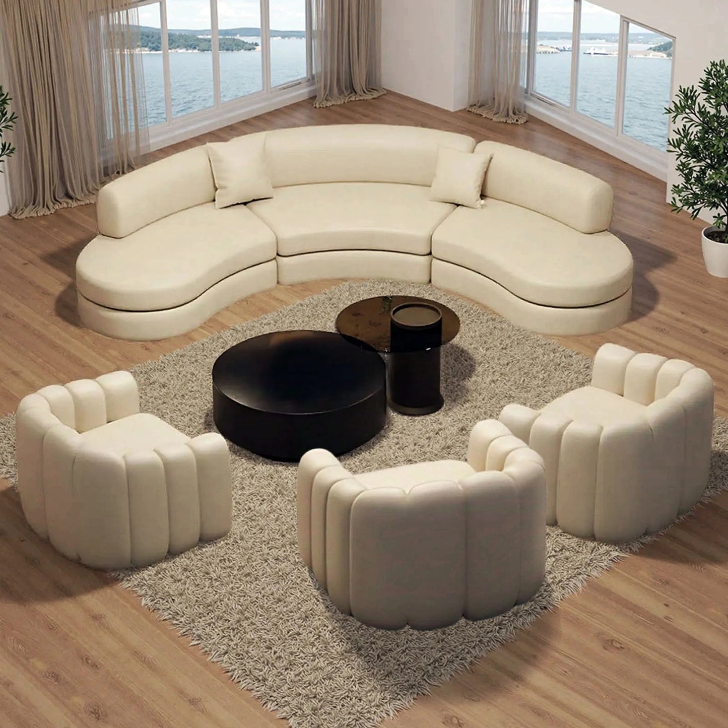 Aihm-Lon Commercial Grade 3 Seater Curved Sectional Sofa Set 118"-177"