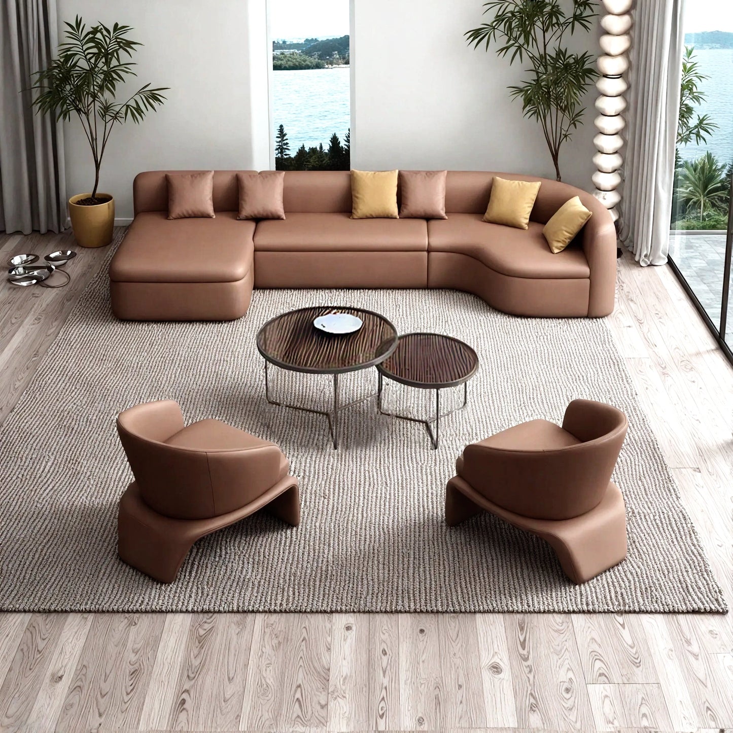 Aihm-LonCommercial Grade  Sofa Set with Round Coffee Table and Accent Chair 95"-142"