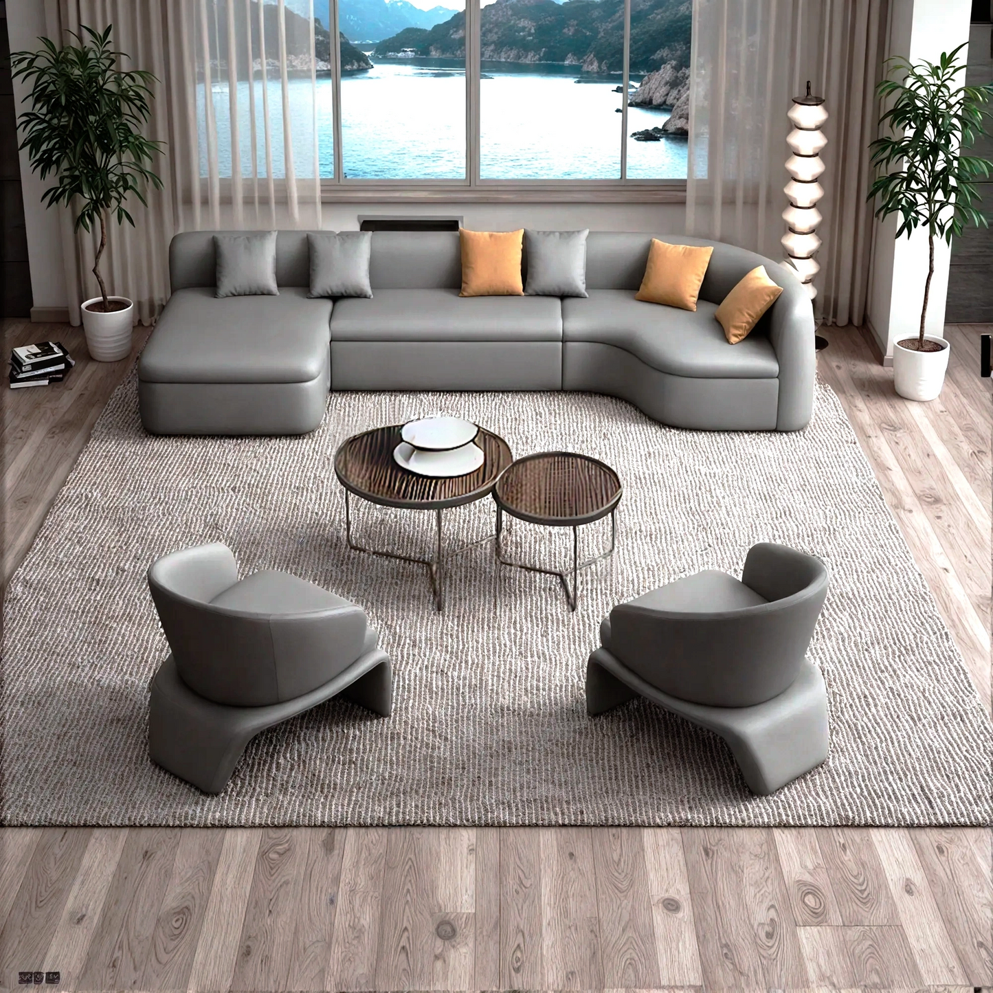 Aihm-LonCommercial Grade  Sofa Set with Round Coffee Table and Accent Chair 95"-142"