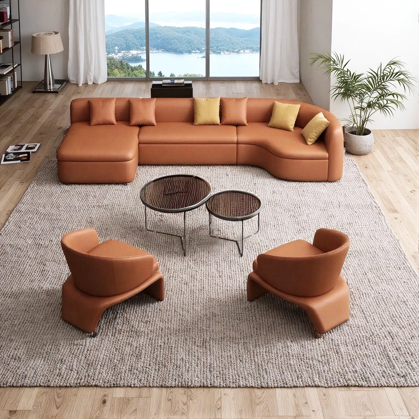 Aihm-LonCommercial Grade  Sofa Set with Round Coffee Table and Accent Chair 95"-142"