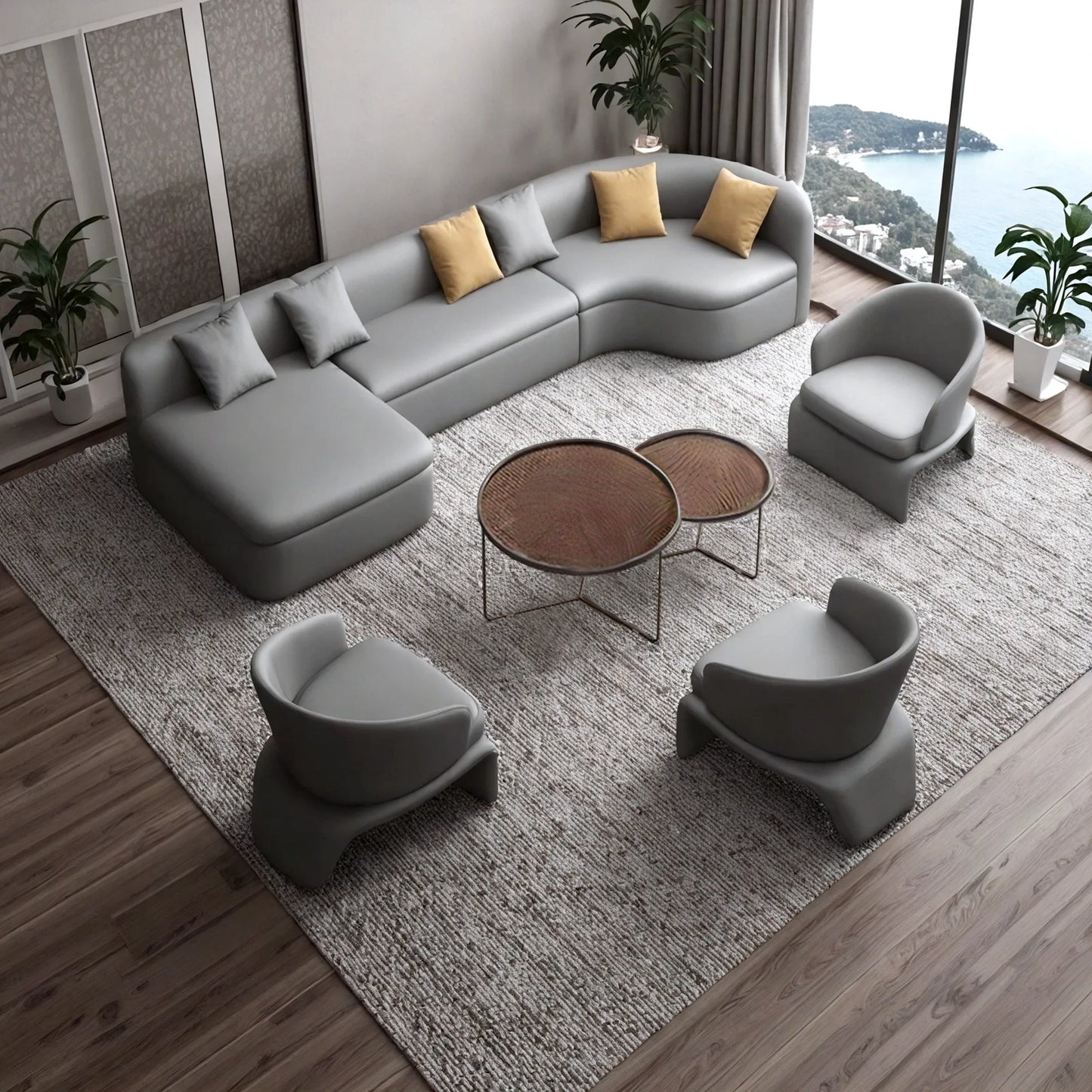 Aihm-LonCommercial Grade  Sofa Set with Round Coffee Table and Accent Chair 95"-142"