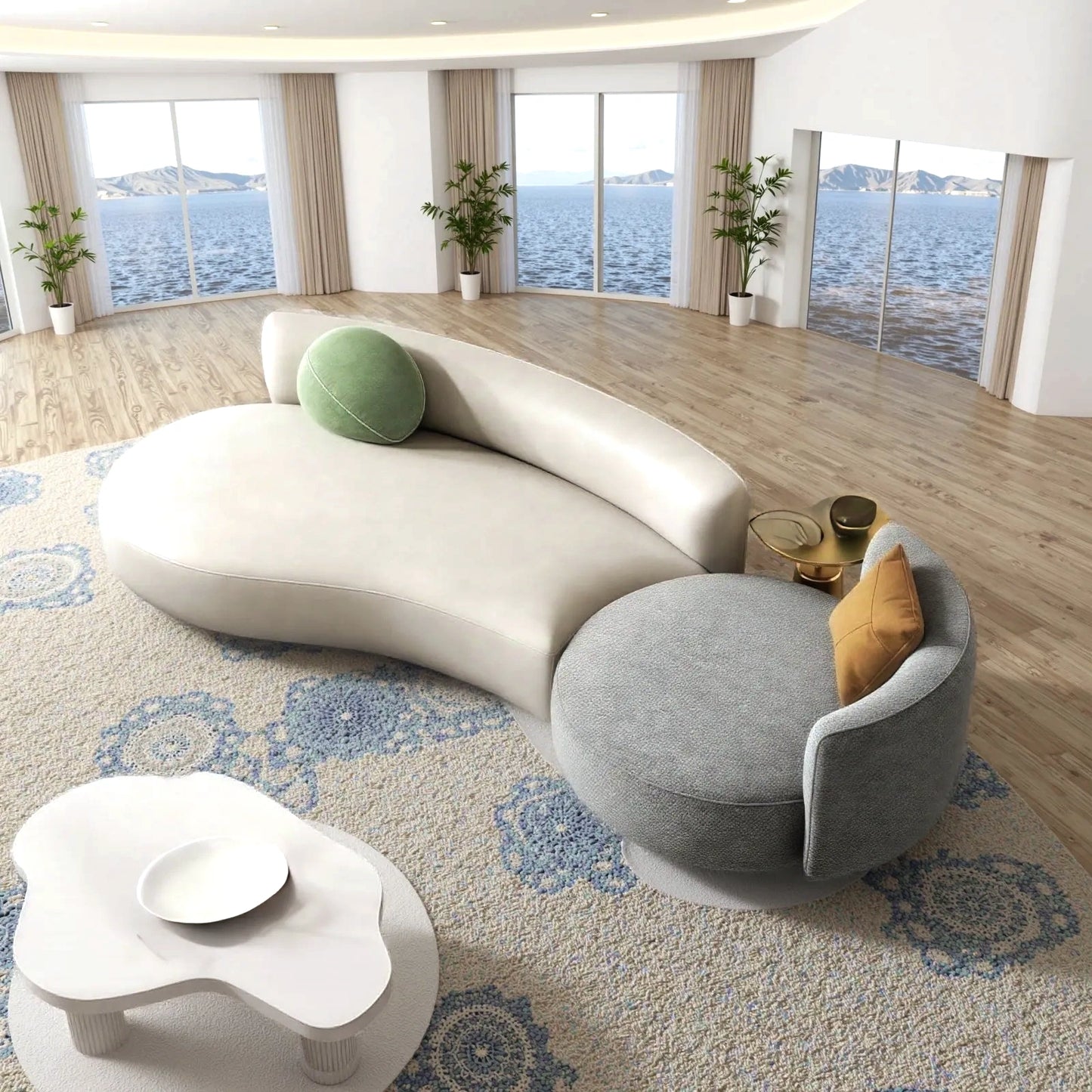 Aihm-Lon Commercial Grade  Sectional Sofa Set with Stool and Coffee Table 94"-142"