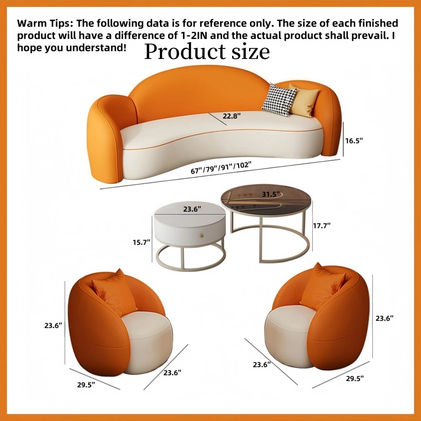 Aihm-Lon Commercial Sofa Set with Single Lounge Chairs and Coffee Table 67"-102"