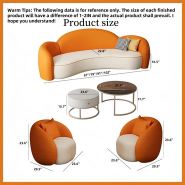 Aihm-Lon Commercial Sofa Set with Single Lounge Chairs and Coffee Table 67"-102"