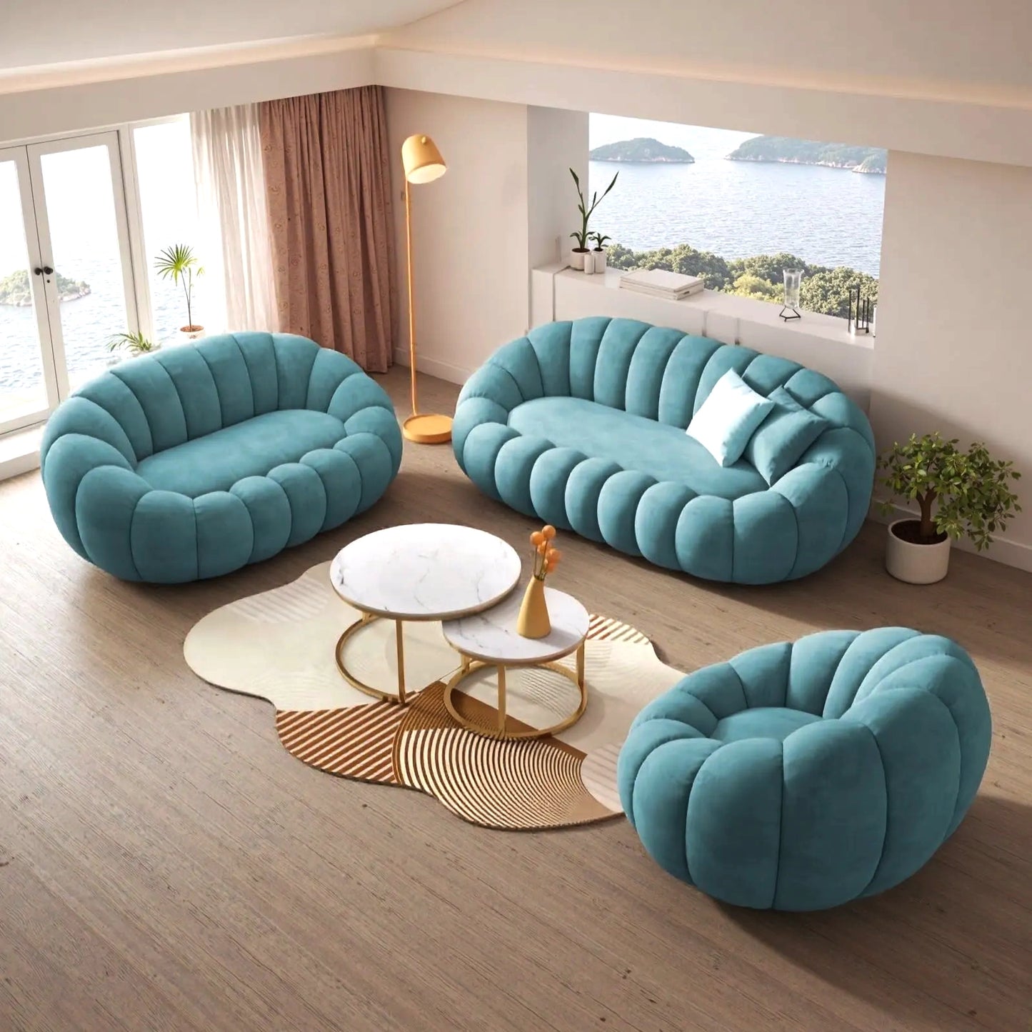 Aihm-Lon Commercial Grade Sofa Set with White Coffee Table and Stool 71"