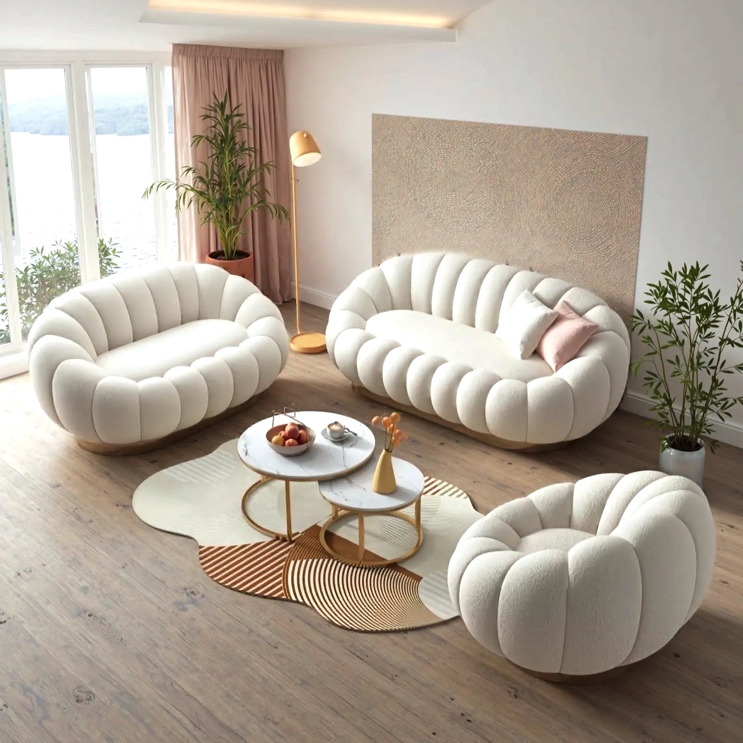 Aihm-Lon Commercial Grade Sofa Set with White Coffee Table and Stool 71"