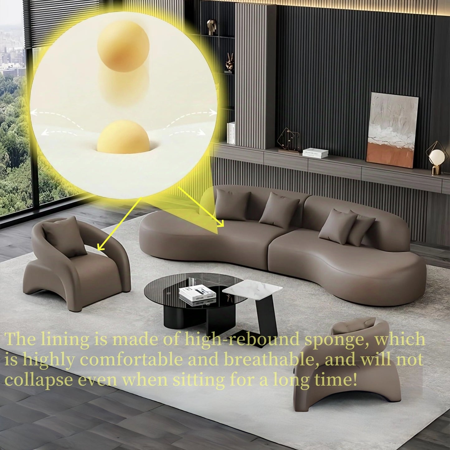 Aihm-Lon Commercial Grade Curved Grey Sofa Set with Table Chair 94"-158"