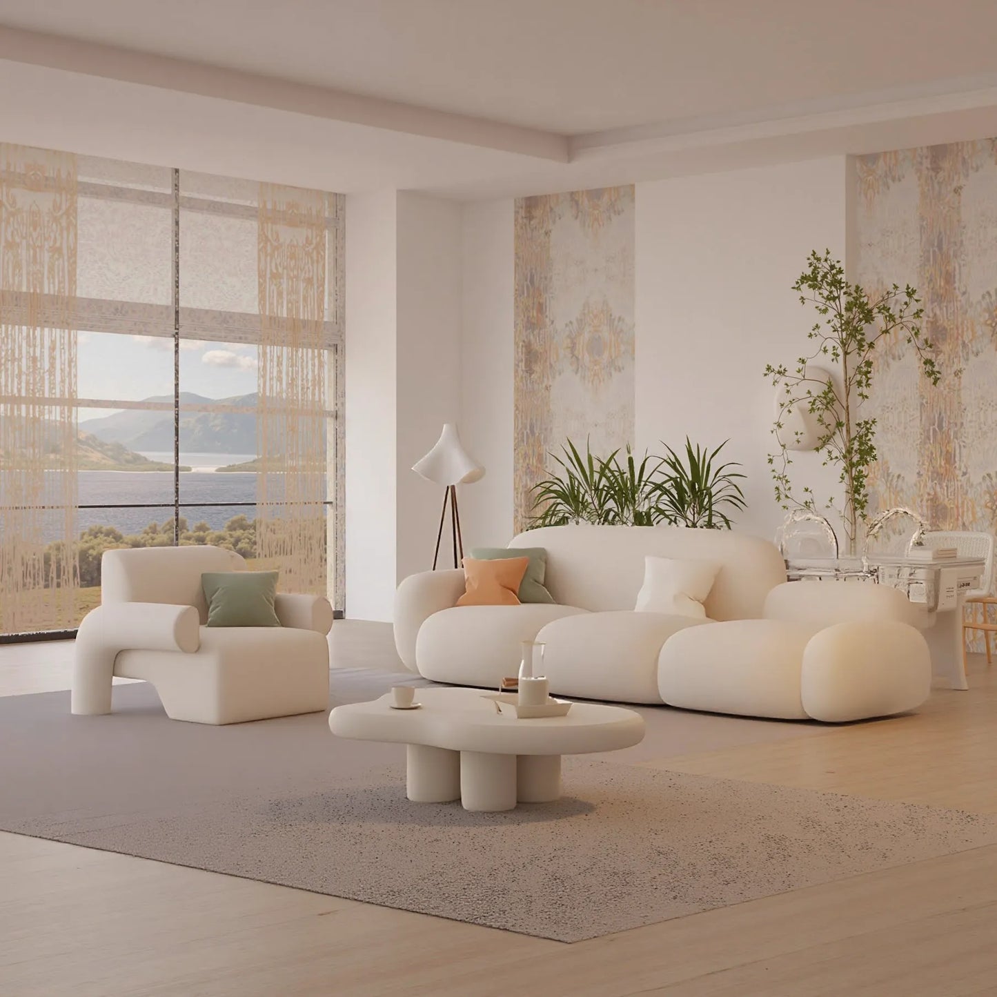 Aihm-Lon Commercial Grade White Sofa Set with Table Chair for Client Seating Area 83"-98"